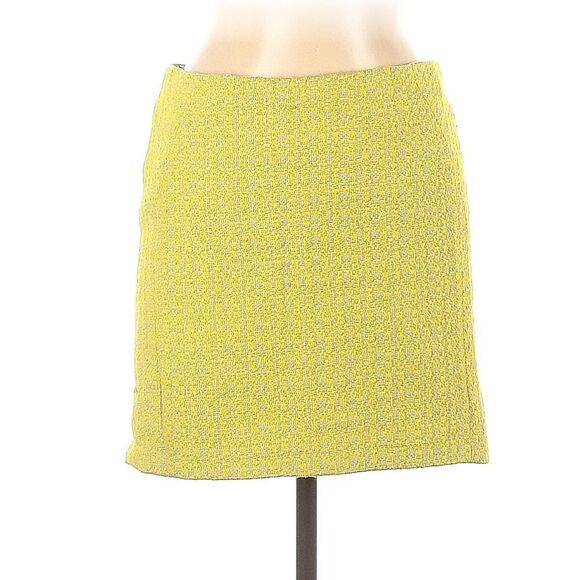 ABS Allen Schwartz Platinum Vintage Bold Yellow Textured Tweed Mini Skirt Sz 2 - Picture 10 of 14